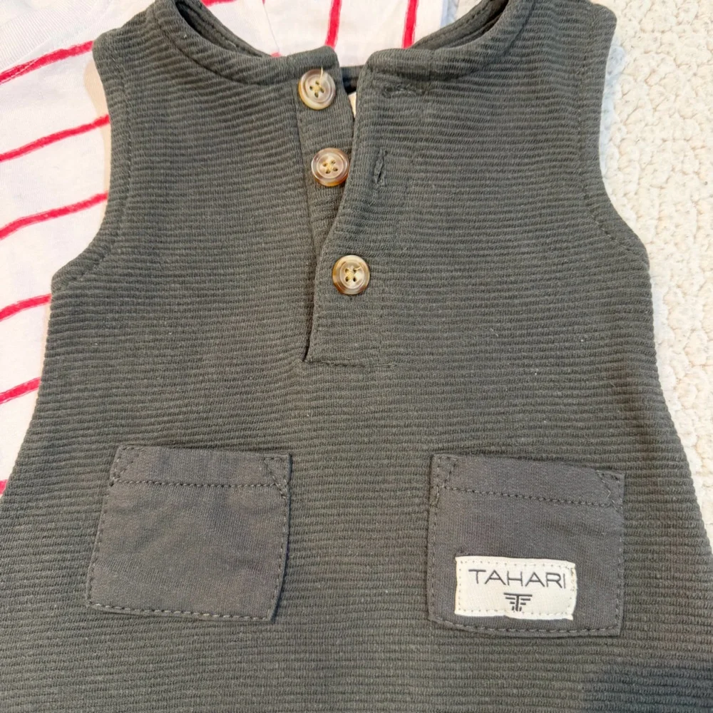 Tahari Baby Boy 0–3M Romper + Striped‎ Tee Set
